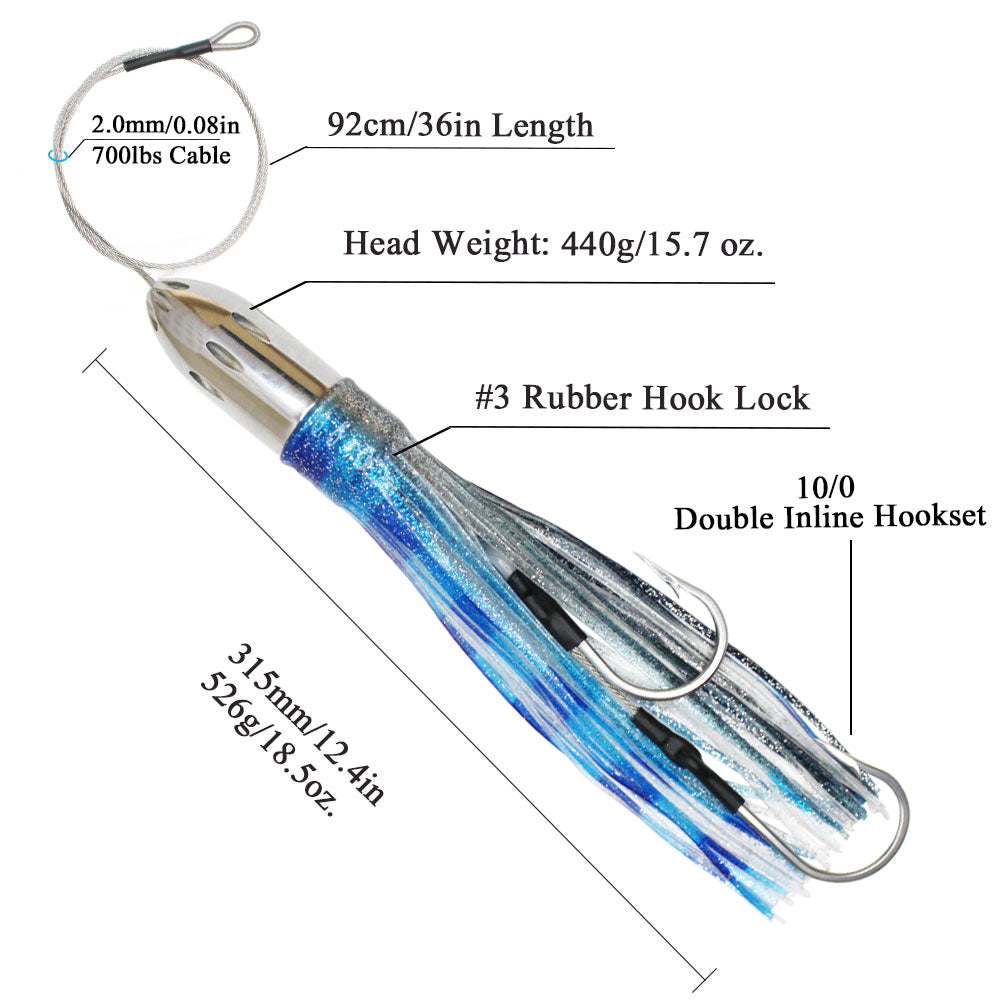 SSLN03 Stainless Trolling Lures 12.4" 18.5 oz.