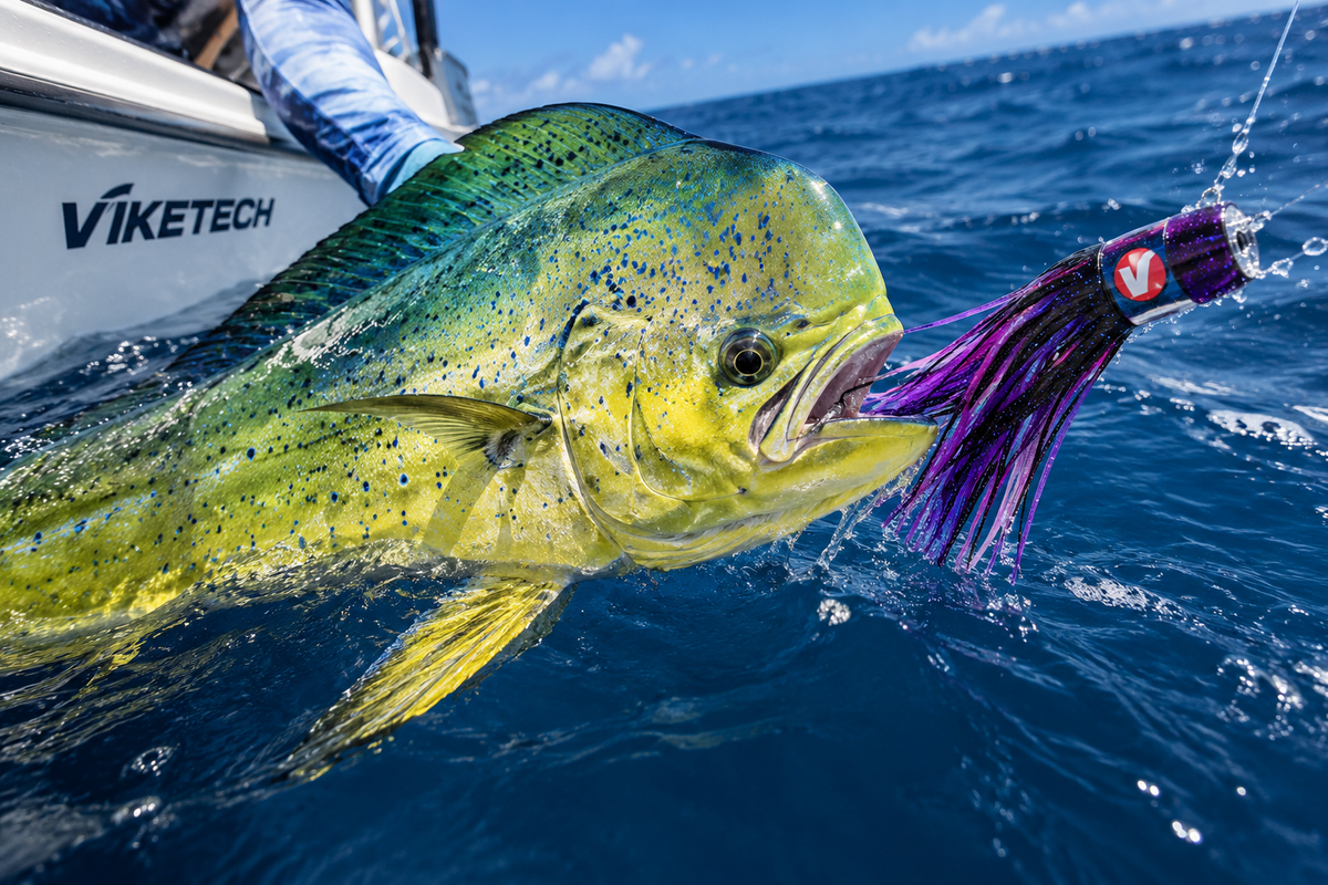 Mahi mahi caught on a Viketech trolling lure