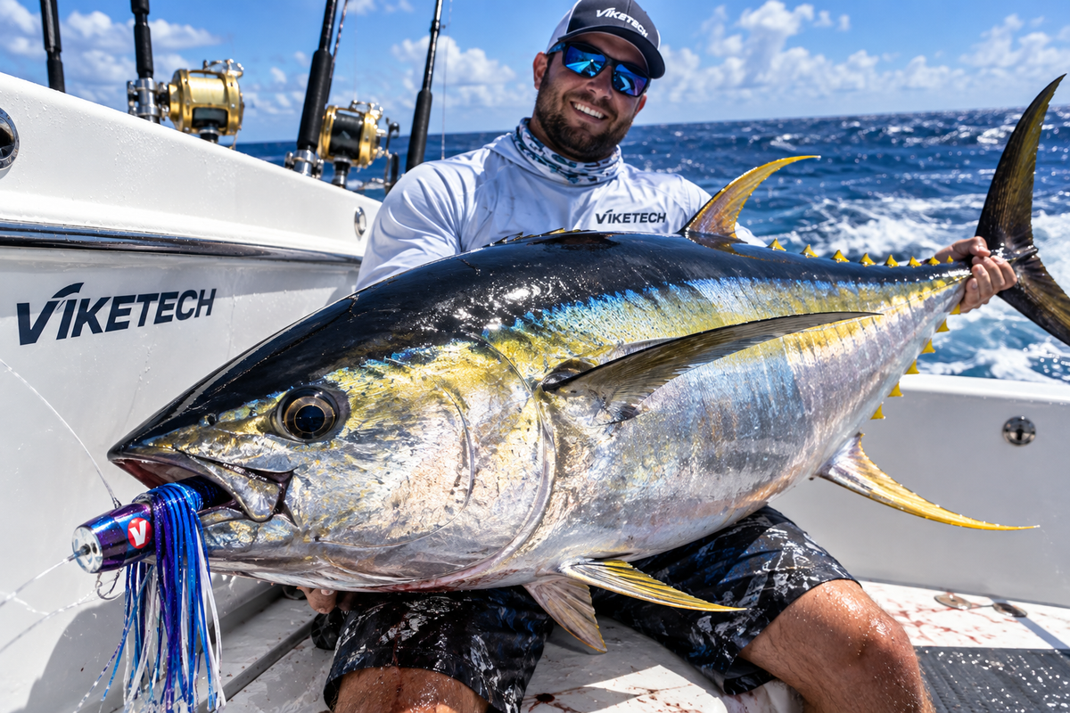 Yellowfin tuna caught on a Viketech trolling lure