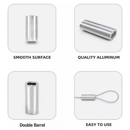 Aluminum double-barrel crimp sleeve, close-up