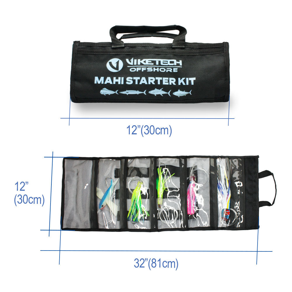 Mahi Mahi Trolling Lure Kit, 5pc Pre-Rigged Mahi Starter Kit with Roll-Up Bag