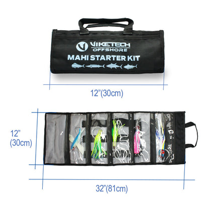 Mahi Mahi Trolling Lure Kit, 5pc Pre-Rigged Mahi Starter Kit with Roll-Up Bag