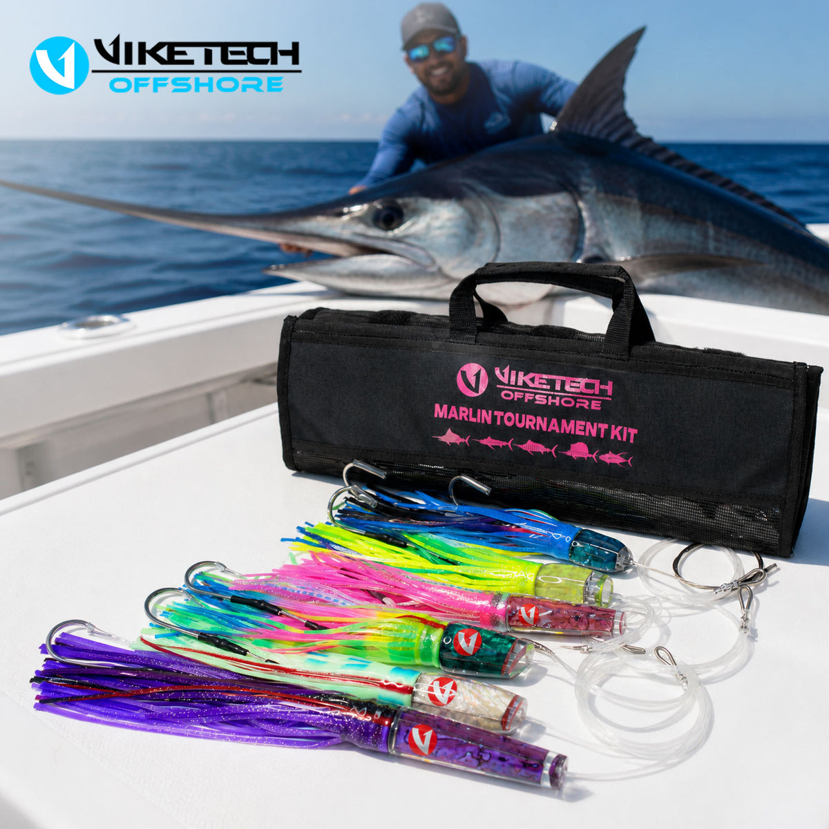 Marlin trolling lure kit detail – rigged lure closeup