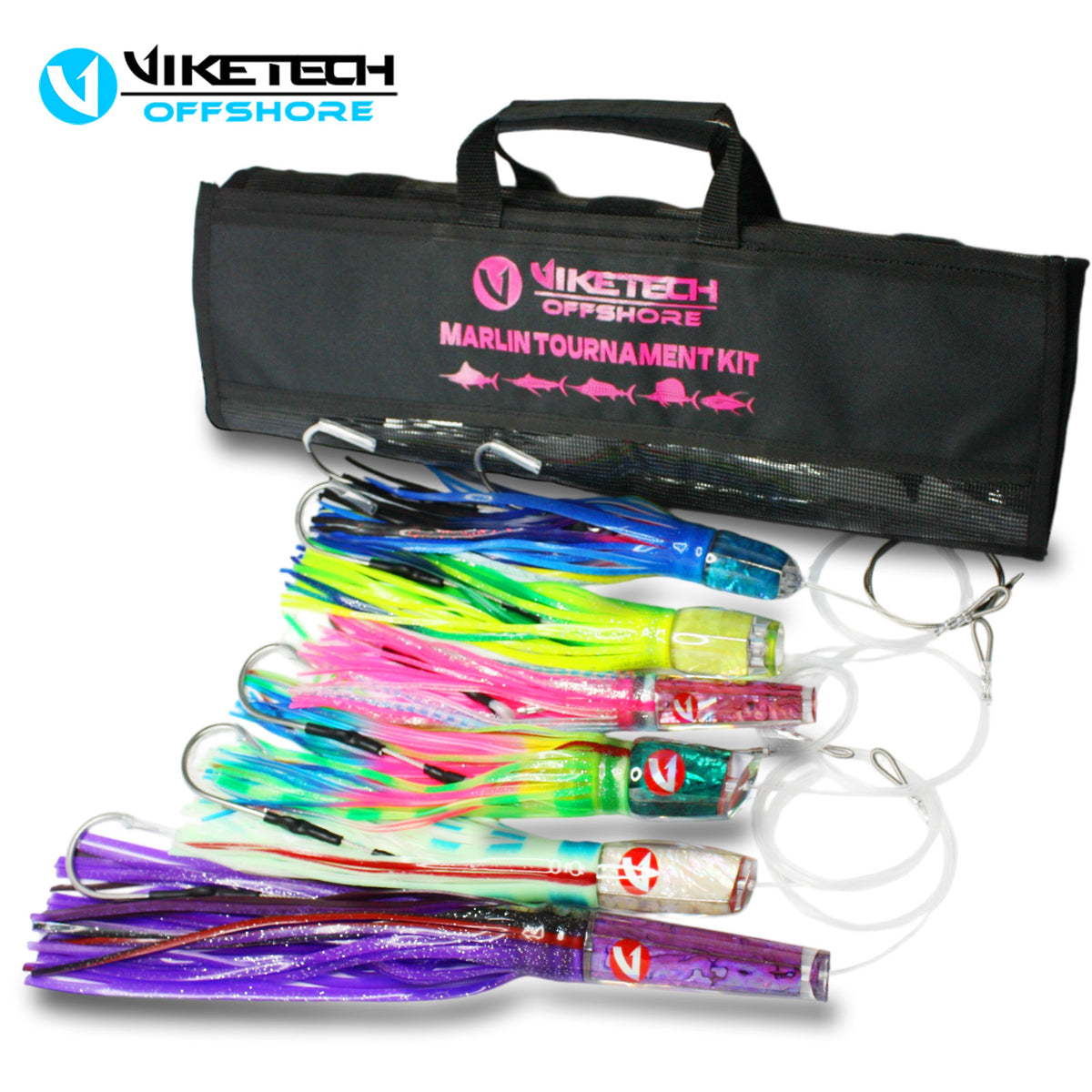 Marlin Trolling Lure Kit – 6 pre-rigged blue and black marlin trolling lures
