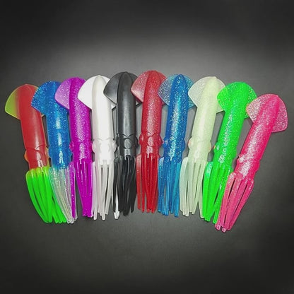 3 Pcs Luminous Soft Squid Bait Tuna Marlin Fishing Bait Kit 9/12Inch