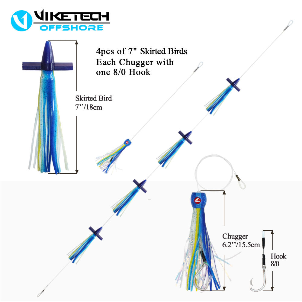 Universal Offshore Trolling Lure Kit, 5pc Pre-Rigged Set with roll-up bag