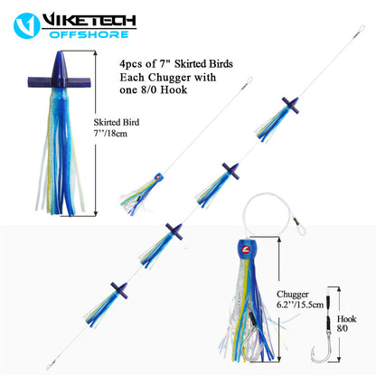 Universal Offshore Trolling Lure Kit, 5pc Pre-Rigged Set with roll-up bag