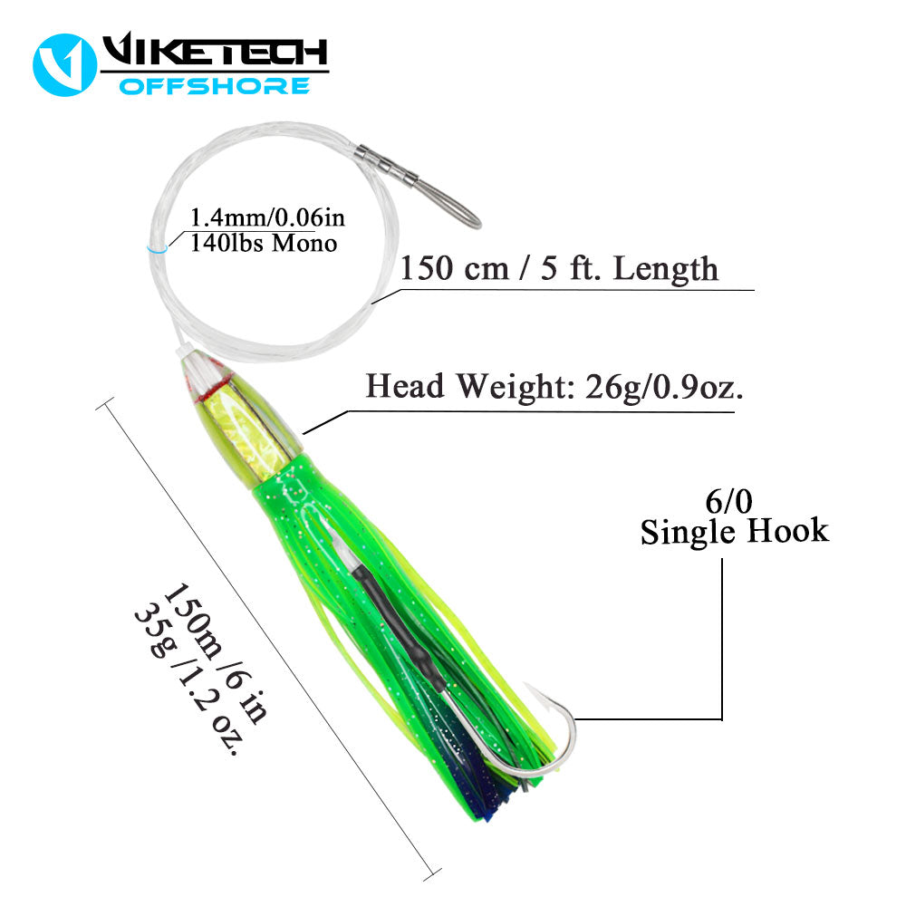 Universal Offshore Trolling Lure Kit, 5pc Pre-Rigged Set with roll-up bag