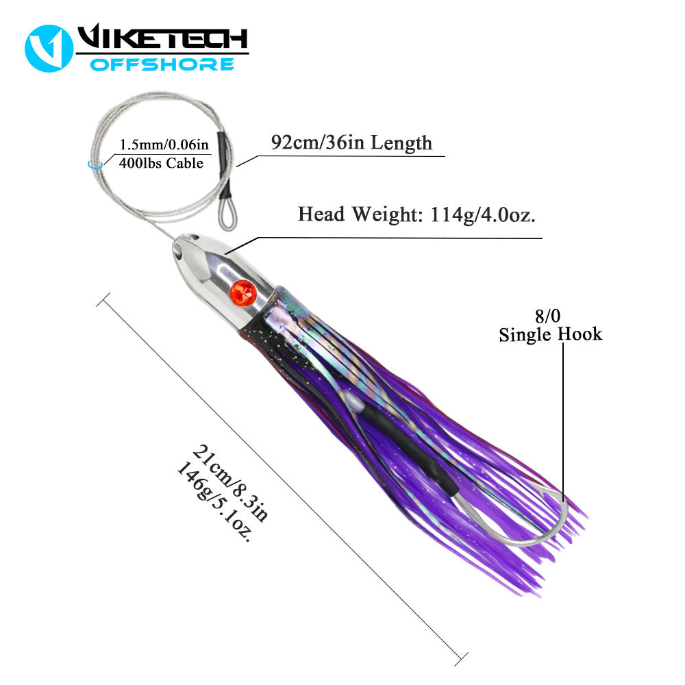 Universal Offshore Trolling Lure Kit, 5pc Pre-Rigged Set with roll-up bag