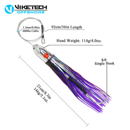 Universal Offshore Trolling Lure Kit, 5pc Pre-Rigged Set with roll-up bag
