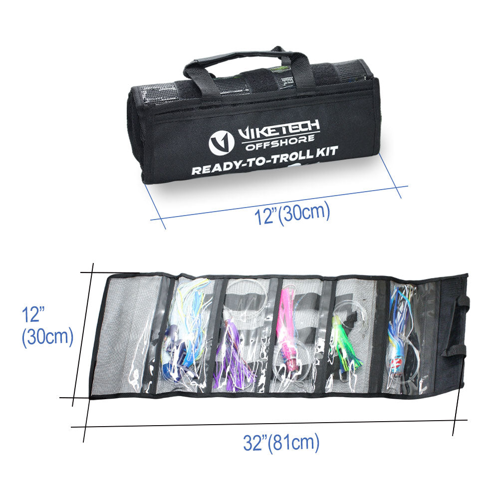 Universal Offshore Trolling Lure Kit, 5pc Pre-Rigged Set with roll-up bag
